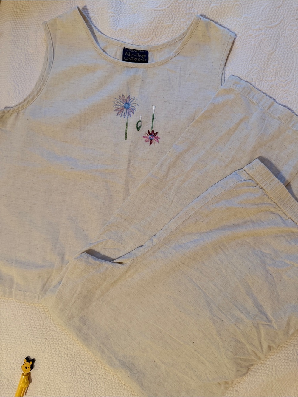 Willow Ridge Cream Cotton-Linen Tank & Pants Two-Piece Set